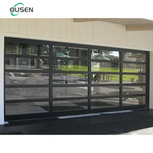 Sensor commercial cheap exterior interior impact glass transparent clear sectional garage doors panels with remote control