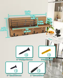 Rustic Wooden Wall Mail Holder Key Hooks Key Organizer Rack Storage Hallway Kitchen Farmhouse Decor Includes Floating Shelf
