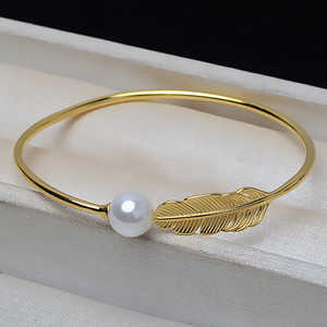 S925 <b>Silver</b> <b>Feather</b> Hollow <b>Bracelet</b> with 8-12 Pearl Women's DIY Jewelry Accessories Empty Tray 3337 - Product Image 2