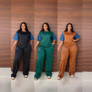 Nouvel ensemble T-shirt à manches en jean géométrique et patchwork pour femme, collection Printemps/Été 2026, style européen et américain, pour le commerce transfrontalier - Product Image 1