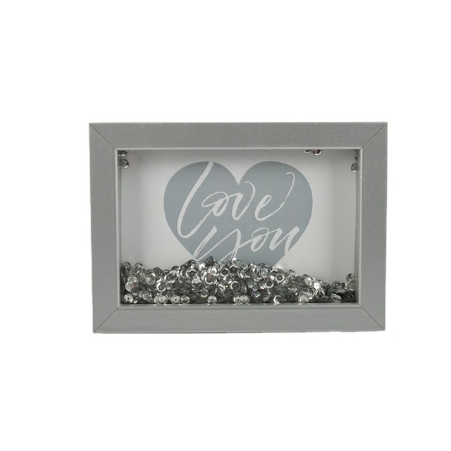 Wholesale Wooden Photo Frame Silver Sequin Decoration Shadow Box Frame with Ribbon