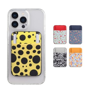 Aimant fort <span class=keywords><strong>à</strong></span> pois floral téléphone dos porte-carte de <span class=keywords><strong>crédit</strong></span> élastique anti-chute flip lycra manches poche pour téléphone - Product Image 1