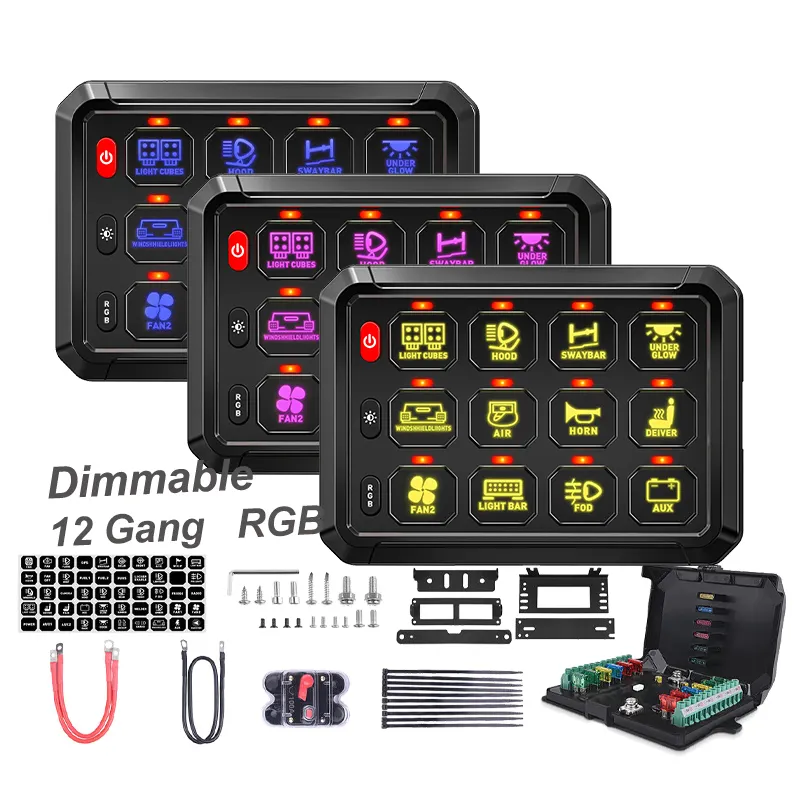 Caja de interruptor de coche, Panel de interruptor de 12 entradas RGB con relé de protección de sobrecarga, luz todoterreno, 12V, 24V, novedad