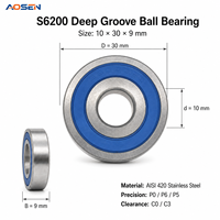 Rodamiento de Bolas de Ranura Profunda de Una Hilera de Acero Inoxidable AISI 420 S6200, 10x30x9mm, Precisión P0/P6, 2RS/ZZ, Sellado y Lubricado con Grasa