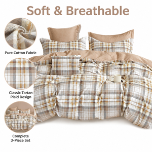 Poland Stock Classic Tartan Plaid <b>Bedding</b> <b>Set</b> Warm Brown Cotton Duvet EU Dropshipping 3pcs - Product Image 3