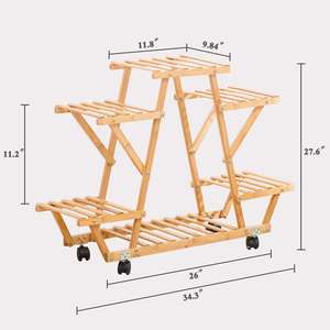 Estante de Bambú de 4 Niveles para 6 Macetas, con Recubrimiento Epóxico, Minimalista, para Jardín, Soporte para Múltiples Macetas - Product Image 3