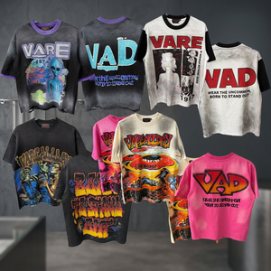 T-shirts vintage pour hommes en jersey, imprimés sérigraphiés motifs dessin animé, effet délavé, strass, coton respirant, coupe ample et oversize - Product Image 3