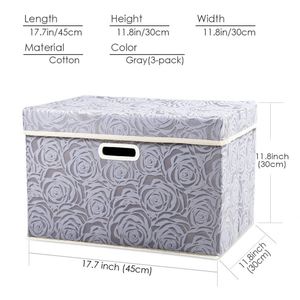 Collapsible Storage Boxes with Lids Fabric Decorative Storage <b>Bins</b> Cubes Organizer Containers Baskets with Cover Handles - Product Image 3