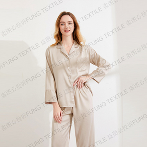 Conjunto de Pijamas de Seda Satin de Alta Qualidade Fung 6001, Cintura Elástica, Respirável, Sólido, para Damas de Honra no Inverno e Natal - Product Image 5