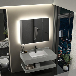 Vanidades de baño con espejo LED moderno Vanidad de fregadero flotante con lavabo de pizarra Gabinete de lavabo de montaje en pared Piedra sinterizada de mármol - Product Image 4