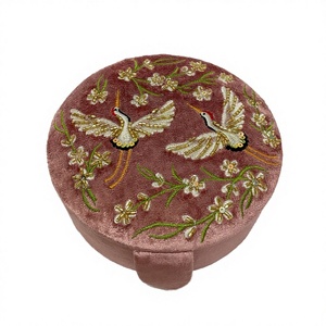 Double Layer Embroidery Fabric Jewelry Box Handmade Cotton Bracelet Display Box Custom <b>Necklace</b> Earring Ring Velvet <b>Storage</b> - Product Image 2
