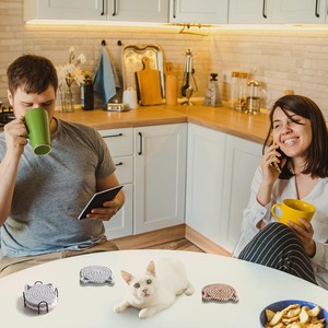 ที่รองแก้วไม้ตกแต่งบ้านลายแมว ของขวัญสำหรับคนรัก สไตล์จีนดั้งเดิม ปลอดสารพิษ ตลกและแปลกใหม่ อุปกรณ์สำนักงาน - Product Image 6