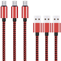 Cable Micro USB 2.0 de Alta Calidad, Carga Rápida 3A para Android e iOS, Uso con Auriculares, 1m 2m 3m, Rojo, Metal, Trenzado de Nailon