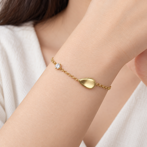 สร้อยข้อมือทรงหยดน้ำ สแตนเลสประดับเพชรซิร์คอน ชุบทอง 14K แบบสุญญากาศ สีทองและสีเงิน - Product Image 5