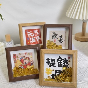New Chinese Style 4 Inch Photo <b>Frame</b> MDF Square Tabletop Decoration Joyful Fortune Ingot Design DIY Ornament for Living Room - Product Image 3