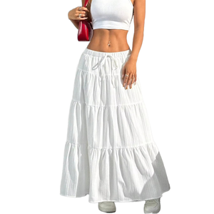 Gonna Lunga Elegante Boho da Donna Primavera Estate <span class=keywords><strong>a</strong></span> <span class=keywords><strong>Vita</strong></span> <span class=keywords><strong>Alta</strong></span> con Elastico, Tinta Unita, Orlo Arricciato e Traspirante in Chiffon - Product Image 1