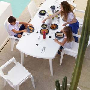 Pack 4pcs Contemporary Eco-Friendly Rectangular <b>Garden</b> <b>Chairs</b> Recycled Polypropylene Outdoor Metal Armrests <b>Stackable</b> <b>Chair</b> - Product Image 4