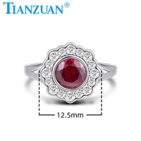 Bague en argent sterling 925 avec rubis de laboratoire rond et pierres latérales en moissanite, bijou pour cadeau, usage quotidien ou soirée