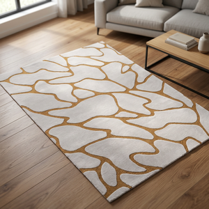 Tapis moderne abstrait rectangulaire blanc et or, tapis moelleux tufté pour salon, résistant aux taches, avec envers en latex - Product Image 3