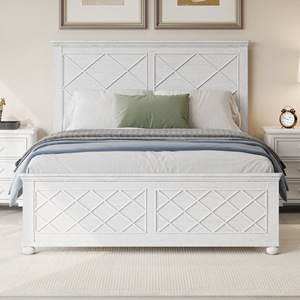 Farmhouse Style Solid Wood <b>Bed</b> <b>Frame</b> <b>Antique</b> White Single Platform Eco-Friendly Storage <b>Bed</b> - Product Image 1