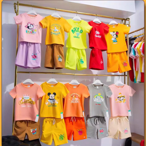 Vente en gros d'ensembles de robes en coton pour enfants avec t-shirt, jupe, salopette et pantalon pour filles, tenues d'été - Product Image 4