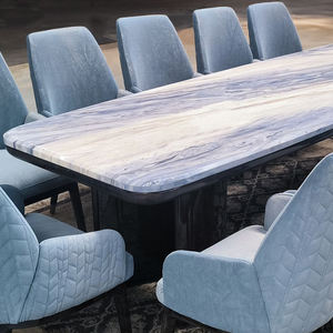 Salle à manger de luxe Table à manger en marbre naturel gris Grande table familiale 6 places avec structure en métal - Product Image 5
