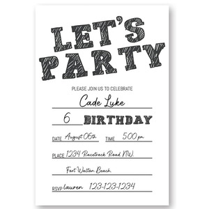 Simple Black and White Birthday Party <strong>Invitation</strong> Let's Party <strong>Invitation</strong> Cards for for Wedding <strong>Graduation</strong> Ceremonies - Product Image 3