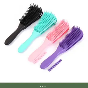 Vente d'usine Logo personnalisé Marque privée Brosse à cheveux Massage du cuir chevelu Bouclés 8 rangées Démêlant Brosse à cheveux Flexible Octopus