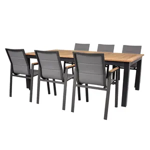Conjunto de móveis modernos de restaurante, conjunto de 7 peças de tabelas de alumínio e cadeiras para café e restaurante