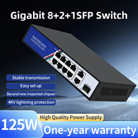 Commutateur PoE Gigabit non géré Tshield 8+2+1 ports 10/100/1000 Mbps 20 Gbit/s 8 PoE Plus 2 Uplink Plus 1 SFP pour rack ou bureau en stock