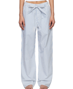 <span class=keywords><strong>Pantaloni</strong></span> a gamba dritta da <span class=keywords><strong>donna</strong></span> stampati <span class=keywords><strong>con</strong></span> Logo personalizzato <span class=keywords><strong>con</strong></span> cintura elastica e fiocco a righe a contrasto di colore ODM fornitura - Product Image 1