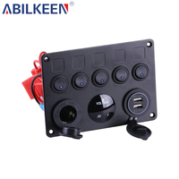 Prise 12V avec voltmètre, panneau de commutation à boutons universel 5 gang, panneau de commutation à bascule étanche pour bateau, USB micro, RV