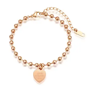 Fashion female niche premium 18k rose gold simple sexy stainless steel foot chain Amazon hot-selling bead love anklet