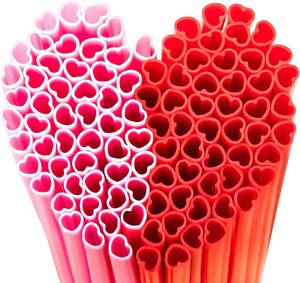 Pailles en plastique jetables en forme de cœur, rouges et roses, mignonnes, pour décorations de mariage et de fête - Product Image 1