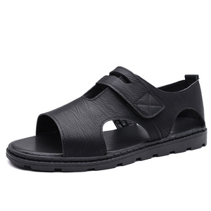 Sandales plates pour hommes en cuir souple avec fermeture Velcro, antidérapantes, pour l'été, la plage, en noir, marron, gris, tailles 39, 40, 41, 42, 43, 44 - Product Image 5