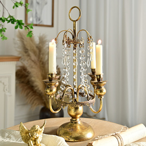 Candélabre vintage LANJO à 4 bras, centre de table, porte-bougie décoratif en cristal, support à bougies en métal, candélabre de mariage - Product Image 1