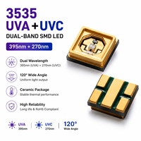 Diode LED SMD à double bande UVA + UVC 3535, puce SMD 395 nm + 270 nm, 120 degrés