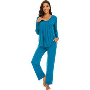 Ensemble de pyjamas pour femmes personnalisés, vêtements de nuit à manches longues, 2 pièces, viscose de bambou, vêtements de détente doux, tailles S à XXL - Product Image 1