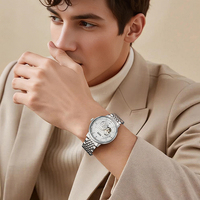 Montre mécanique automatique pour homme Mark Fairwhale, boîtier en métal, bracelet squelette, chronographe, sous-cadran 24 heures, étanche, lumineuse, FW-6037