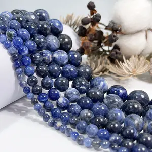 Natural Smooth Sodalite Gemstone Loose Beads For Jewelry Making DIY Handmade Crafts 4ミリメートル6ミリメートル8ミリメートル10ミリメートル12ミリメートル14ミリメートル