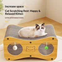 Lit-griffoir multifonctionnel pour chat en structure en bois, durable, en carton ondulé, avec grottes et balles, idéal pour les foyers multi-chats