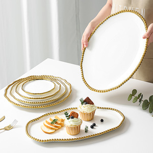 Sang Trọng Màu Trắng Gốm Bộ Đồ Ăn Đặt Mới Châu Âu Vàng Rim Đồ Ăn Cho Nhà Thân Thiện Với Môi Sứ Tùy Biến Cổ Điển - Product Image 2