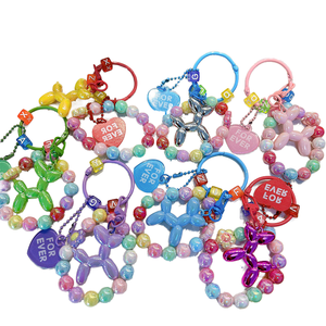 Lilangda Female Creative Couple Keychain Cute Zero Wallet Pearl Neck Bracelet Beaded Pendant Acrylic Balloon Dog Car Bag Glass