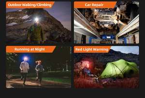 轻型可充电发光二极管前照灯，带红光电源显示发光二极管运动传感器，用于户外活动 - Product Image 6