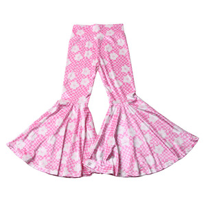 Bambini neonate vestiti per bambini stampa personalizzata <span class=keywords><strong>velluto</strong></span> a coste seta latte tessuti tinta unita volant <span class=keywords><strong>pantaloni</strong></span> a zampa di elefante - Product Image 3