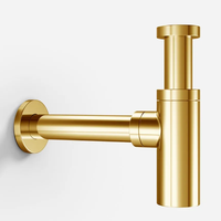 Siphon en T moderne en laiton doré de 1 1/4 pouce, finition brossée polie avec électrodéposition, pour évacuation de lavabo d'hôtel, salle de bain au sol