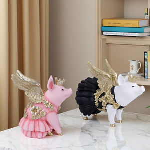 Figuras de animales bonitos de Redeco, escultura de cerdo de resina pintada en negro, figurita de cerdo volador rosa, adorno para regalos, decoración del hogar - Product Image 2