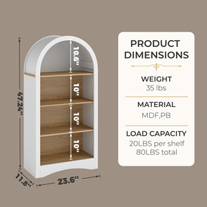 Mobiletto Espositore Autoportante 47 Pollici con Ripiani Effetto Legno, Armadio ad Arco a 4 Livelli con Scaffale Aperto, Arredamento Salvaspazio per Soggiorno - Product Image 5