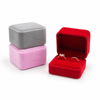 Boîte à bijoux double anneau en velours HongFa en gros, emballage cadeau personnalisé avec logo pour mariage, fiançailles, demande en mariage