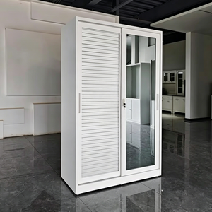 Armario de Ropa Resistente de Hierro, Armario Metálico de 2 Puertas, Impermeable, con Puerta Corredera con Espejo - Product Image 4
